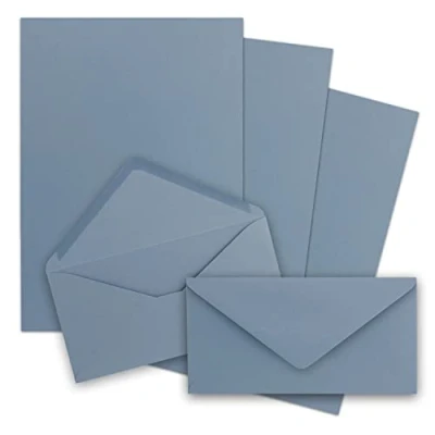 Abbildung von 25x Briefpapier Set DIN A4 mit Lang Briefumschlägen, Nassklebung Graublau mattes Schreibpapier Kuverts FarbenFroh by GUSTAV NEUSER