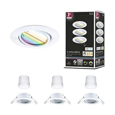 Abbildung von Paulmann 924.66 LED Einbauleuchte Base Basisset schwenkbar Smart Home Zigbee Coin rund 90mm 20 3x4,9W 3x420lm 230V dimmbar RGBW+ Weiß
