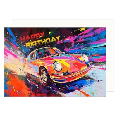 Abbildung von Edition Seidel Premium Geburtstagskarte mit Umschlag. Glückwunschkarte Karte Billet Geburtstag Happy Birthday Mann Frau Rennwagen Sportwagen 911 Auto (G3533 SW024)