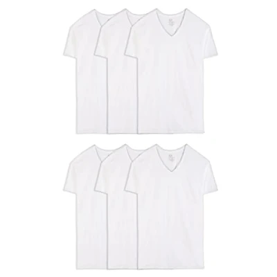 Abbildung von Fruit of the Loom Herren T Shirt mit V Ausschnitt, Unterwäsche, Tall Man Weiß 6er Pack, 3X Groß