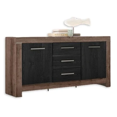 Abbildung von BALIN Sideboard in Canyon Eiche Optik, Schwarz Optik Moderne Kommode mit Schubladen und viel Stauraum 160 x 85 45 cm (B/H/T)