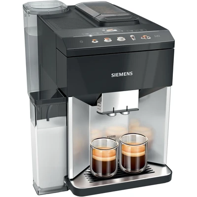 Abbildung von Siemens Kaffeevollautomat EQ500 integral TQ513D01, viele Kaffeespezialitäten, Milchaufschäumer, integrierter Milchbehälter, automatische Dampfreinigung, 1500 W, daylight silber/klavierlack schwarz