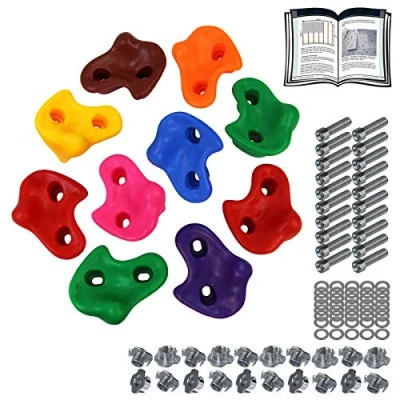 Abbildung von ALPIDEX Kinder Klettergriffe bunt 5/10/15/20/30 Stück Klettersteine inklusive Befestigungsmaterial, belastbar bis 200 kg, Indoor und Outdoor geeignet 10