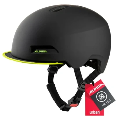 Abbildung von ALPINA BROOKLYN Beleuchteter, Robuster und Komfortabler Urban Fahrradhelm Mit LED Licht Für Erwachsene, black neon yellow matt, 57 62 cm