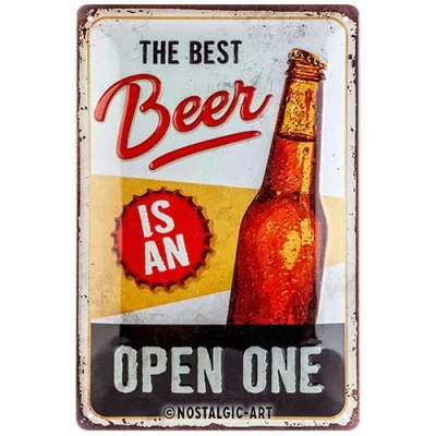 Abbildung von Nostalgic Art Retro Blechschild, 20 x 30 cm, The Best Beer is an Open One Geschenk Idee für Bier Fans, aus Metall, Vintage Design mit Spruch, Blechschilder Sprüche, Deko