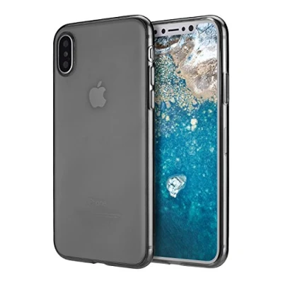 Abbildung von doupi UltraSlim Hülle kompatibel für iPhone X (iPhone 10), Ultra Dünn Clear Farbe TPU Glatte rutschfeste Handyhülle Cover Bumper Soft Case Taschenschutz Design Schutzhülle, schwarz