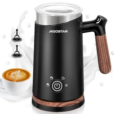 Abbildung von Aigostar Milky 4 in 1 Milchaufschäumer Elektrisch 500W, 300ml Automatischer Milchschäumer für Heißer und Kalter Milchschaum, Edelstahl Milk Frother Milch Kaffee heiße Schokolade, Schwarz