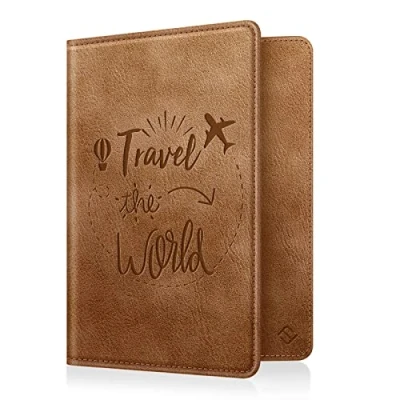Abbildung von Fintie Reisepass Impfpass Schutzhülle Premium Kunstleder Reisepasshülle Travel Organizer mit RFID Blockier für Kreditkarten, Ausweis, Reisedokumente Damen Herren, Vintage Dunkelbraun