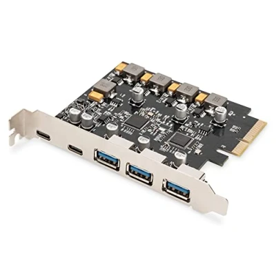 Abbildung von DIGITUS PCIe USB Erweiterungskarte 2X C 3X A 3.1 Gen2 10 Gbps Datenübertragungsrate ohne Treiber Plug &amp; Play