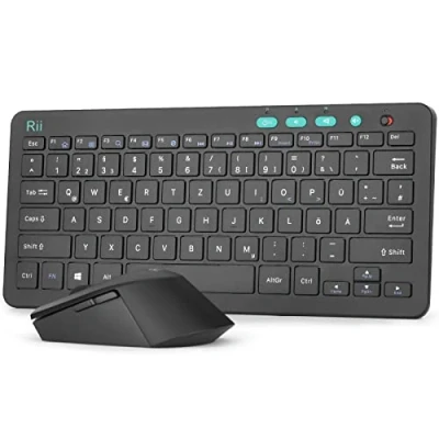 Abbildung von Rii Tastatur Maus Set Kabellos, 2.4G Kabellose Kompakte mit Funkmaus für Laptop, PC und Smart TV, Deutsches QWERTZ Layout, Schwarz