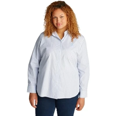 Abbildung von Tommy Hilfiger Curve Stripe Regular Shirt Hemdbluse, Damen, Größe: 50, White/blue