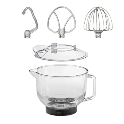 Abbildung von CASO Glassschüssel mit Griff, Ausguss und Messskala inkl. Zubehör für Küchenmaschine KM 1800 Black, 4,5 Liter, Spülmaschinengeeignet