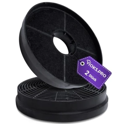 Abbildung von Vioks.pro 2x Kohlefilter Dunstabzugshaube 105mmØ Ersatz für Respekta Aktivkohlefilter MIZ 0058 MIZ0058 PKM CF130 Candy 49040890 35602288 49040117 352C66 Aktiv