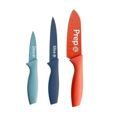 Abbildung von MasterChef Küchenmesser Set, Messerset ink. Kochmesser, Gemüsemesser &amp; Schälmesser, Scharfe Messer Edelstahl, Antihaftbeschichtete, Soft Touch Griffe, Multicolor, 3 teilig