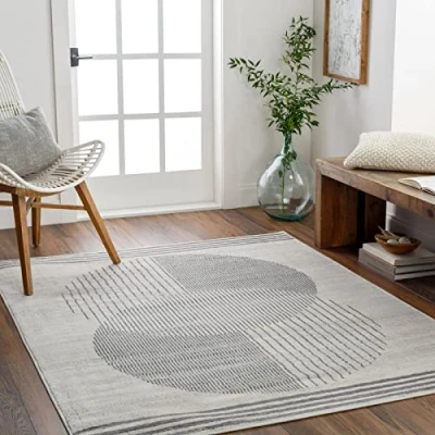 Abbildung von Surya Mombasa Teppich Wohnzimmer Boho, großer Schlafzimmer 160x216 cm für Esszimmer mit geometrischem Muster, Skandinavischer Wohnzimmerteppich modern in Creme, Grau und Beige