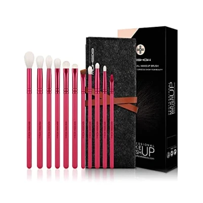 Abbildung von Make up Pinsel 11 teilig, essenzielle Lidschatten Set, Lidschattenpinsel vegan inkl. Mischpinsel, Detailpinsel, Augenbrauenpinsel, Eyeliner mit gebogener Spitze rot