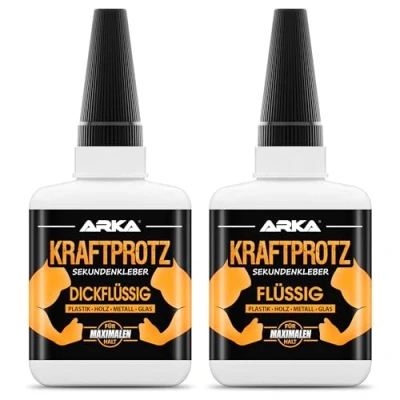 Abbildung von 2x 50 g Sekundenkleber extra stark MIX SET Flüssig + Dickflüssig Inkl. Anti Austrocknungs Spitze KRAFTPROTZ Superkleber Zum Kleben von Plastik, Kunststoff, Glas, Holz, Stein, Metall uvm.