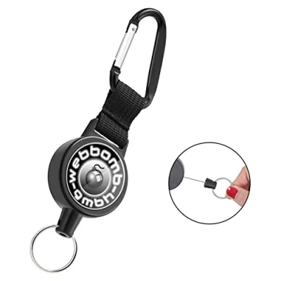 Abbildung von WEBBOMB Schlüsselrolle Schlüssel Jojo mit 70cm Stahlseil Ausweishalter Schlüsselanhänger Kartenhalter ID Ausweisrolle ausziehbar Keyholder Band Schlüsselband Skipasshalter (schwarz Logo)