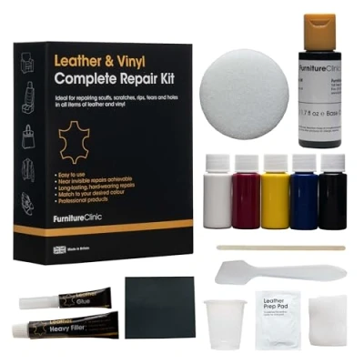 Abbildung von Furniture Clinic Komplettes Lederfarbe und Reparatur Set Für Kratzer Abschürfungen Risse Brüche Ausbleichungen Leder Autositze, Sofas, Bekleidung, Schuhe Taschen (Schwarz)