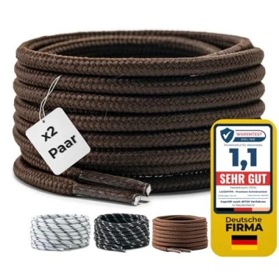 Abbildung von LaceHype 2 Paar Premium Runde Schnürsenkel [ Ø4,5 mm ] Polyester für Arbeitsschuhe, Stiefel, Outdoorschuhe und Sportschuhe reißfeste Schuhbänder (Dunkelbraun, 150cm)