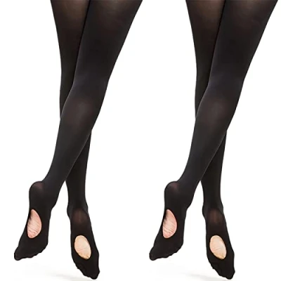 Abbildung von DANCEYOU 2 Paare Ballettstrumpfhose Tanzstrumpfhosen für Mädchen Kinder und Damen Schwarz Fersenloch L