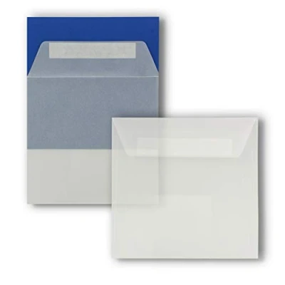 Abbildung von 25x Quadratische Brief Umschläge ohne Fenster in Transparent Weiß 15,5 x cm Haftklebung Für Hochzeits Karten, Einladungskarten und mehr Serie FarbenFroh