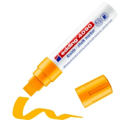 Abbildung von edding 4090 Kreidemarker neon orange 1 Kreidestift Keilspitze 4 15 mm breiter für Tafel abwischbar zum Beschriften von Fenster, Glas, Spiegel Tafelstift mit deckenden Farben