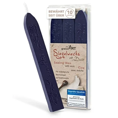 Abbildung von gravurART flexibles Siegelwachs mit Docht in Navy Blau, 3 Stangen