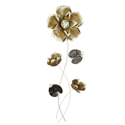 Abbildung von Flair Flower Wanddeko Metall Wandskulptur Blumen Blätter Metallbild Blume Bild 3D Skulptur Einzigartig Deko Terrassendeko Wandrelief Abstrakt Extravagant Geschenk Designer Blüten, Gold, 70x22 cm