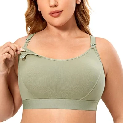Abbildung von Gratlin Damen Stütz Sport Still BH Große Brüste Baumwolle Racerback Schwangerschafts BHS Olivgrün XXL
