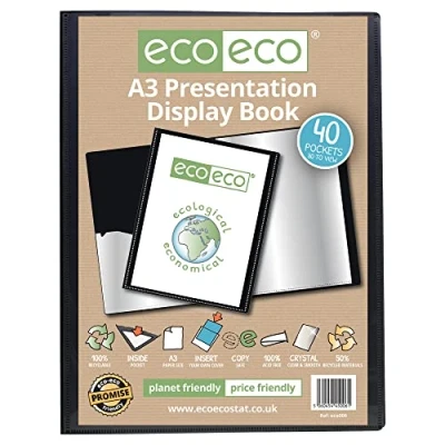 Abbildung von eco A3 50% Recycelt 40 Taschen Schwarz Farbe Päsentationsdisplay Buch