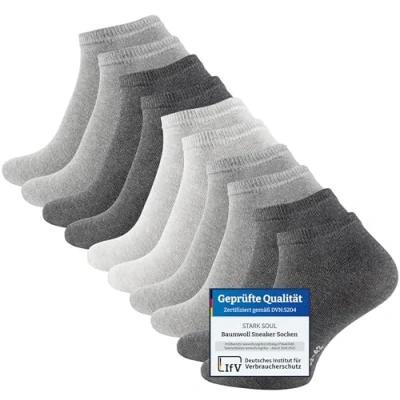 Abbildung von STARK SOUL 10 Paar Essentials Sneaker Socken, Baumwolle, Grautöne, Gr. 35 38