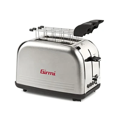 Abbildung von Girmi TP57 Toaster, 800 W, Gehäuse und Zange aus Edelstahl, große Schlitze, Timer, 8 Kochstufen, automatische Abschaltung, Krümelsammler