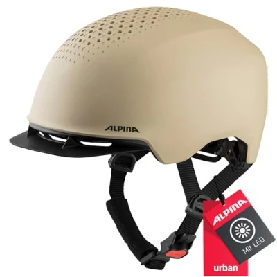 Abbildung von ALPINA IDOL Nachhaltiger, Beleuchteter &amp; Leichter Fahrradhelm Mit LED Licht Sonnenschild Für Erwachsene, mojave sand matt, 52 56 cm