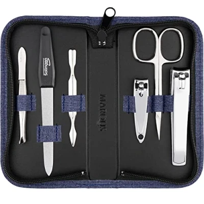 Abbildung von Maniküre Set Solingen mit Top Preis/Leistung Kunst Leder Etui handlich und weich 6teiliges Nagelset für Damen Herren marQus aus glanzvernickeltem poliertem Stahl