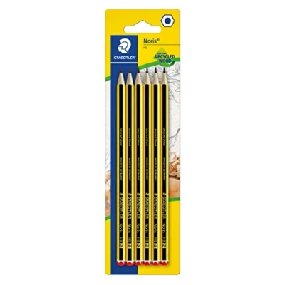 Abbildung von STAEDTLER Bleistift Noris 120, Made from Upcycled Wood, Härtegrad HB, Rutschfeste Soft Oberfläche, hohe Buchfestigkeit, Qualität in Germany, Blisterkarte mit 6 Stück, 120 2BK6DA