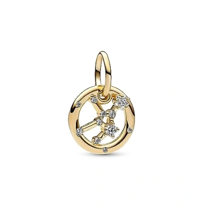 Abbildung von PANDORA Moments Sternzeichen Jungfrau Charm Anhänger aus Sterling Silber mit 14 Karat vergoldeter Metalllegierung, Zirkonia, Kompatibel Armbänder, 762715C01