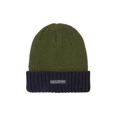 Abbildung von SealSkinz Bacton Kaltwetter Strickmütze, wasserdicht, mit Rollbündchen, olivgrün Marineblau, Größe L/XL