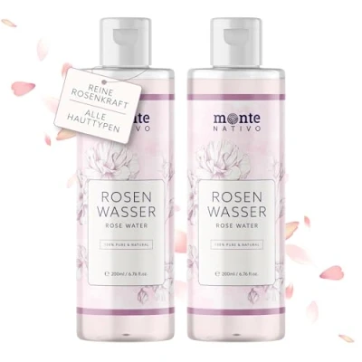 Abbildung von Rosenwasser Monte Nativo 2x200ml (400ml) zur Gesichtsreinigung und Gesichtspflege Gesichtswasser Gesichtstoner Rose Water Anti Pickel Hautpflege Face cleanser Geschenk für Frauen