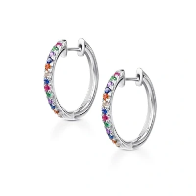 Abbildung von Amberta Lumini Damen 925 Sterling Silber Regenbogen Ohrringe: Creolen Ohrringe mit Buntem Kristall 20 mm