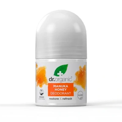 Abbildung von Dr. Organic Manuka Honig Deodorant, aluminiumfrei, Herren, Damen, natürlich, vegetarisch, tierversuchsfrei, paraben und SLS frei, biologisch, 50ml