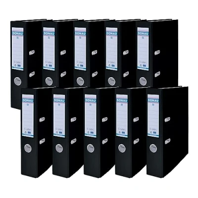 Abbildung von DONAU Master Ordner Breit 10er Pack FSC/DIN A4 / 7,5 cm 10 Stück/Schwarz/Kunststoffbezug PP/Carton Papier Schlitzordner Büroordner Aktenordner Ringordner/Grünen Punkt