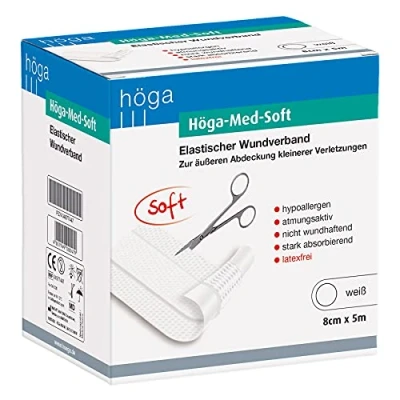 Abbildung von Höga Med Soft elastischer Wundverband 5 m x 8 cm Wund Pflaster, hypoallergen, atmungsaktiv, nicht wundhaftend, stark absorbierend.