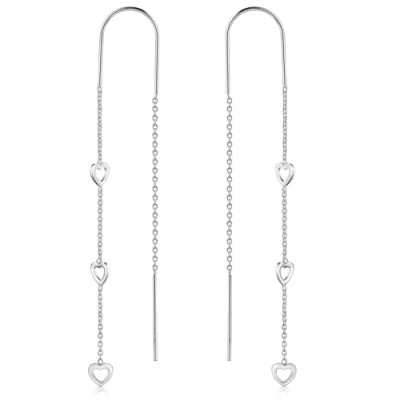 Abbildung von MATERIA 925 Silber Ohrringe Durchzieher Damen Ohrhänger Herz lang längenvariabel 4x77mm #SO 233