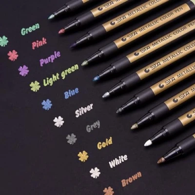 Abbildung von Vakki Metallic Marker Pens, 10 Farben Metallischen Stifte Farbstifte für kartenherstellung, DIY Photoalbum, Hochzeit, Kunststoff, Glas, Holz, Stein, Scrapbook, Keramik 2mm