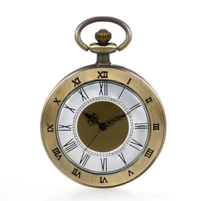 Abbildung von JewelryWe Retro Taschenuhr Herren Vintage Römische Ziffern Analog Quarz Uhr mit Kette Umhängeuhr Pocket Watch Bronze