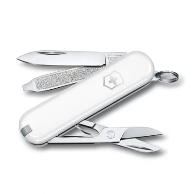 Abbildung von Victorinox Schweizer Taschenmesser, Klein, Classic SD, Multitool, Swiss Army Knife, Geschenk, 7 Funktionen, Klinge, Nagelfeile, Weiss