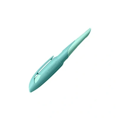 Abbildung von Ergonomischer Schulfüller für Rechtshänder mit Anfänger Feder A STABILO EASYbirdy Pastel in aqua grün/mint inkl. Patrone blau (löschbar)
