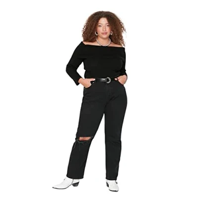 Abbildung von Trendyol Damen Plus Size Jeans, Schwarz, 68 Größen