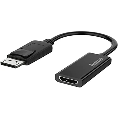 Abbildung von Hama Displayport auf HDMI Adapter (Monitoradapter 4K Ultra HD, Adapterkabel Stecker Kupplung, Video für PC, Notebook zum Anschluss an Monitor, TV, Beamer)